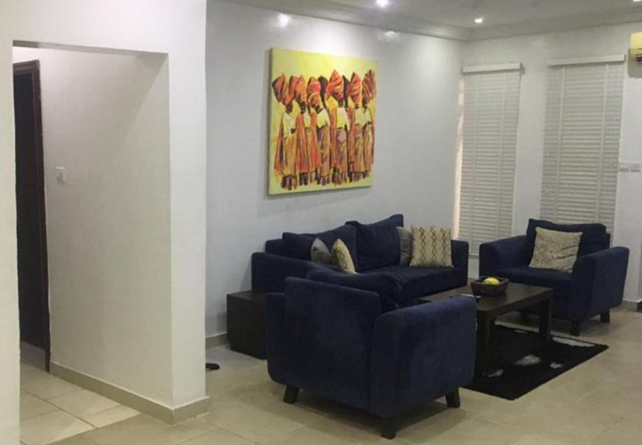 Living room area of 2 bedroom short let apartment for rent in victoria island 